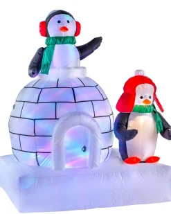 WeRChristmas Inflatables^Pre-Lit Inflatable Penguin Family And Igloo, 5 Ft