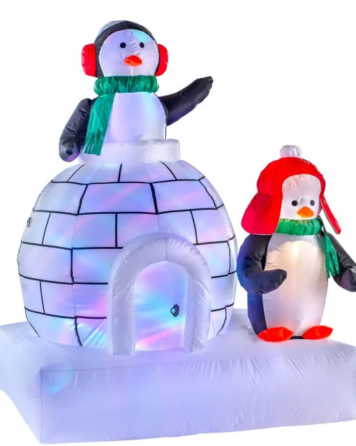 WeRChristmas Inflatables^Pre-Lit Inflatable Penguin Family And Igloo, 5 Ft