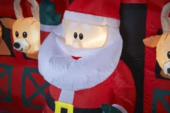 WeRChristmas Inflatables^Pre-Lit Inflatable Santa & Reindeer Stables, 8.5 Ft