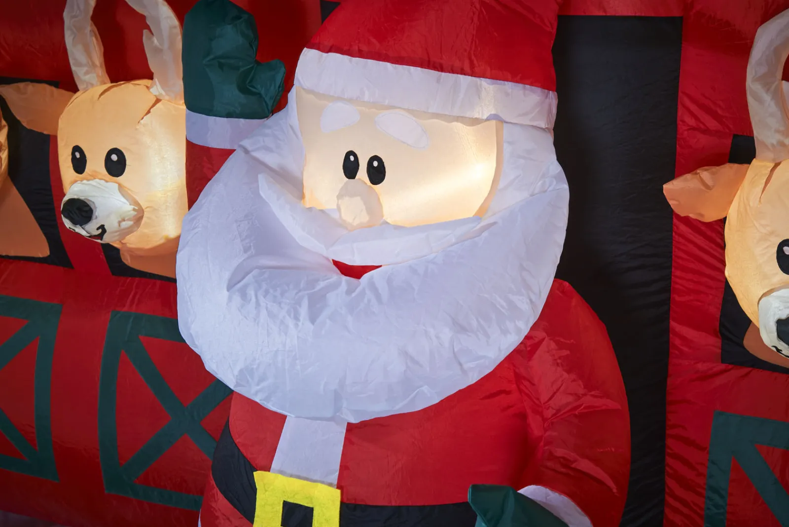 WeRChristmas Inflatables^Pre-Lit Inflatable Santa & Reindeer Stables, 8.5 Ft