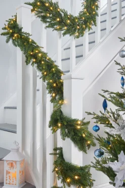 WeRChristmas Plain Garlands|Pre Lit Garlands^Pre-Lit Multi-Function Douglas Fir Garland, 9 Ft