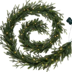 WeRChristmas Plain Garlands|Pre Lit Garlands^Pre-Lit Multi-Function Douglas Fir Garland, 9 Ft