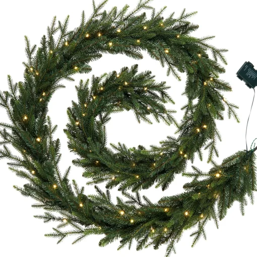 WeRChristmas Plain Garlands|Pre Lit Garlands^Pre-Lit Multi-Function Douglas Fir Garland, 9 Ft