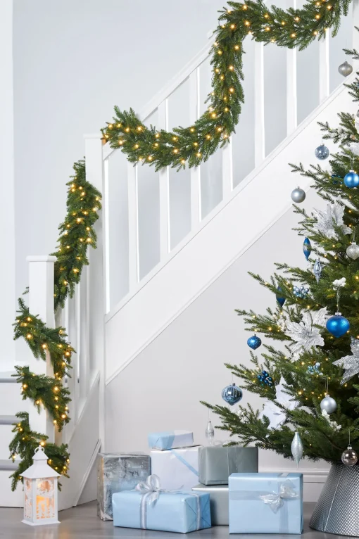 WeRChristmas Plain Garlands|Pre Lit Garlands^Pre-Lit Multi-Function Douglas Fir Garland, 9 Ft