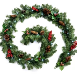 WeRChristmas Decorated Garlands|Pre Lit Garlands^Pre-Lit Natural Decorated Garland, Pinecones & Berries, 9 Ft