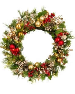 WeRChristmas Decorated Wreaths|Pre Lit Wreaths^Pre-Lit Red Berry Mixed Tip Wreath, 76 Cm