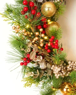 WeRChristmas Decorated Wreaths|Pre Lit Wreaths^Pre-Lit Red Berry Mixed Tip Wreath, 76 Cm
