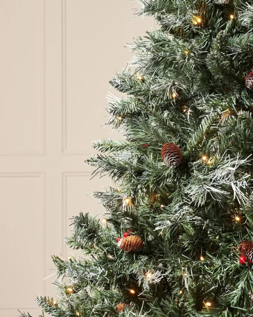 WeRChristmas Snow Flocked Christmas Trees|Pre Lit Christmas Trees^Pre-Lit Scandinavian Spruce Pinecones & Berries Christmas Tree, 9 Ft