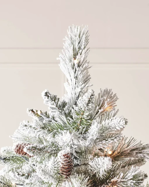 WeRChristmas Snow Flocked Christmas Trees|Pre Lit Christmas Trees^Pre-Lit Snow Flocked Mixed Pine Christmas Tree, 7 Ft