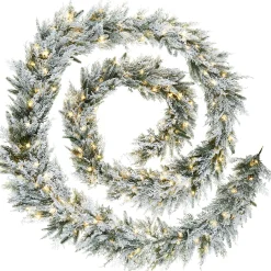 WeRChristmas Extra Large Garlands|Snow Flocked Garlands^Pre-Lit Snow Flocked Natural Fir Garland, 18 Ft