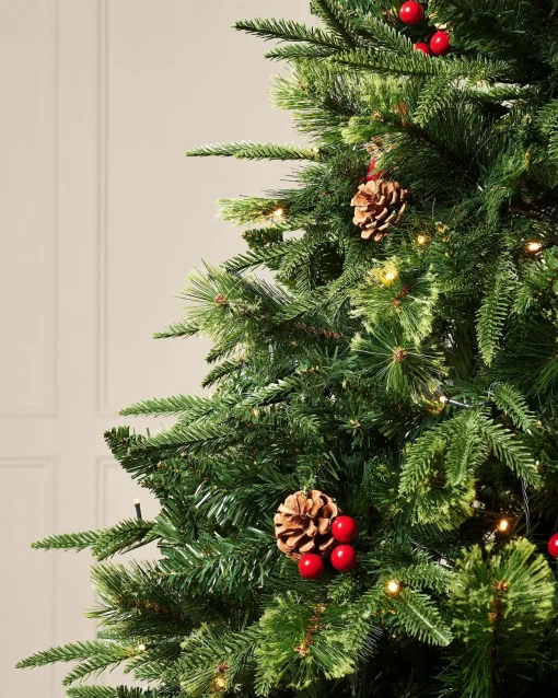 WeRChristmas Pre Lit Christmas Trees^Pre-Lit Victorian Mixed Tip Berries & Pinecones Christmas Tree, 7 Ft