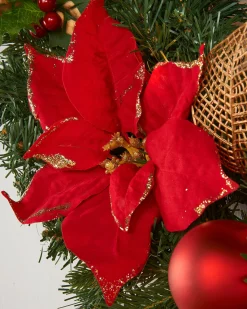 WeRChristmas Decorated Wreaths|Pre Lit Wreaths^Pre-Lit Warm White Decorated Wreath, Red/Gold, 60 Cm