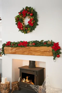 WeRChristmas Decorated Wreaths|Pre Lit Wreaths^Pre-Lit Warm White Decorated Wreath, Red/Gold, 60 Cm