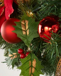 WeRChristmas Decorated Wreaths|Pre Lit Wreaths^Pre-Lit Warm White Decorated Wreath, Red/Gold, 60 Cm