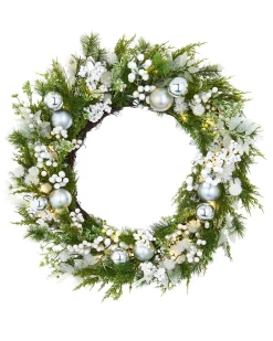 WeRChristmas Decorated Wreaths|Pre Lit Wreaths^Pre-Lit White Berry Mixed Tip Wreath, 76 Cm