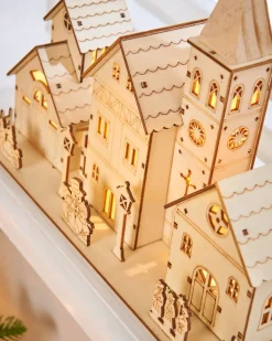 WeRChristmas Table Decorations^Pre-Lit Wooden Church Scene, 28 Cm