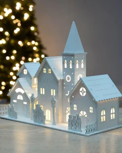 WeRChristmas Table Decorations^Pre-Lit Wooden Church Scene, 22 Cm