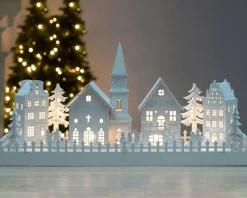 WeRChristmas Table Decorations^Pre-Lit Wooden Village Church Scene, 45 Cm