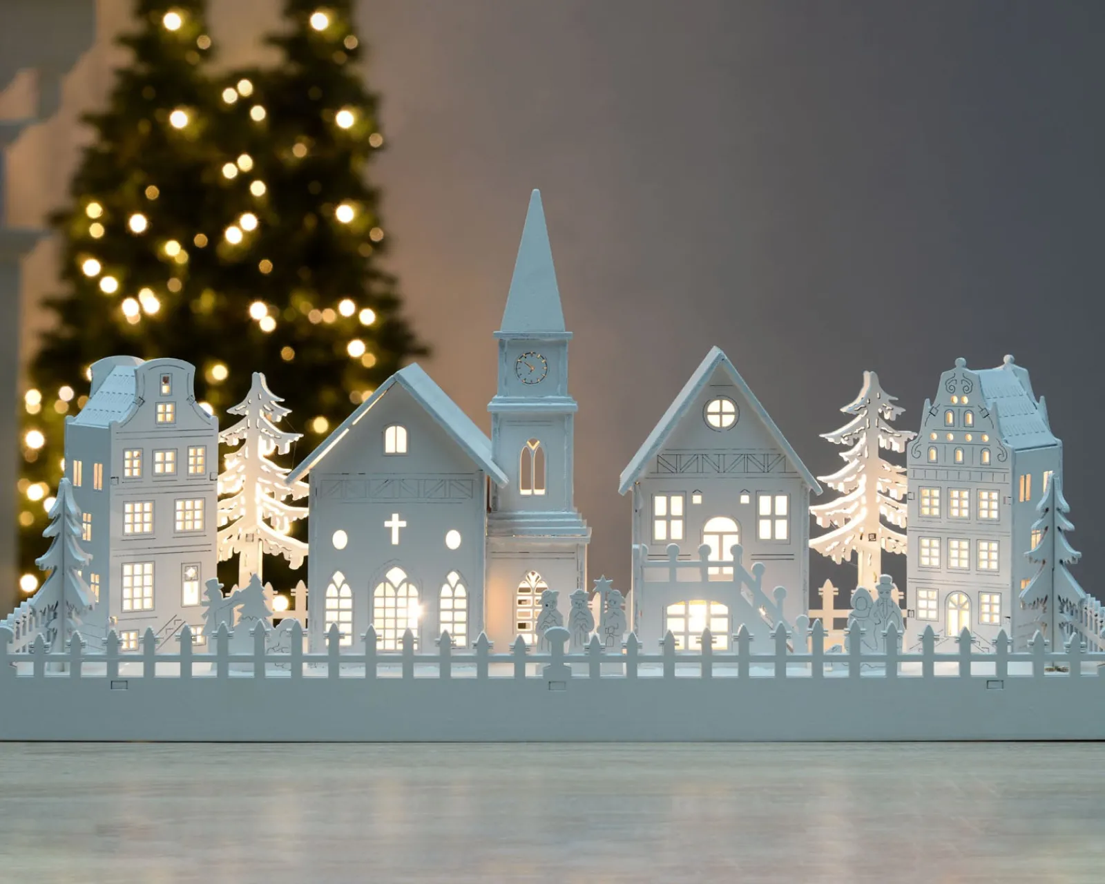 WeRChristmas Table Decorations^Pre-Lit Wooden Village Church Scene, 45 Cm