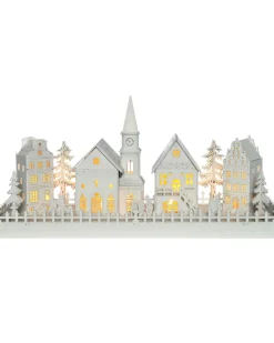 WeRChristmas Table Decorations^Pre-Lit Wooden Village Church Scene, 45 Cm