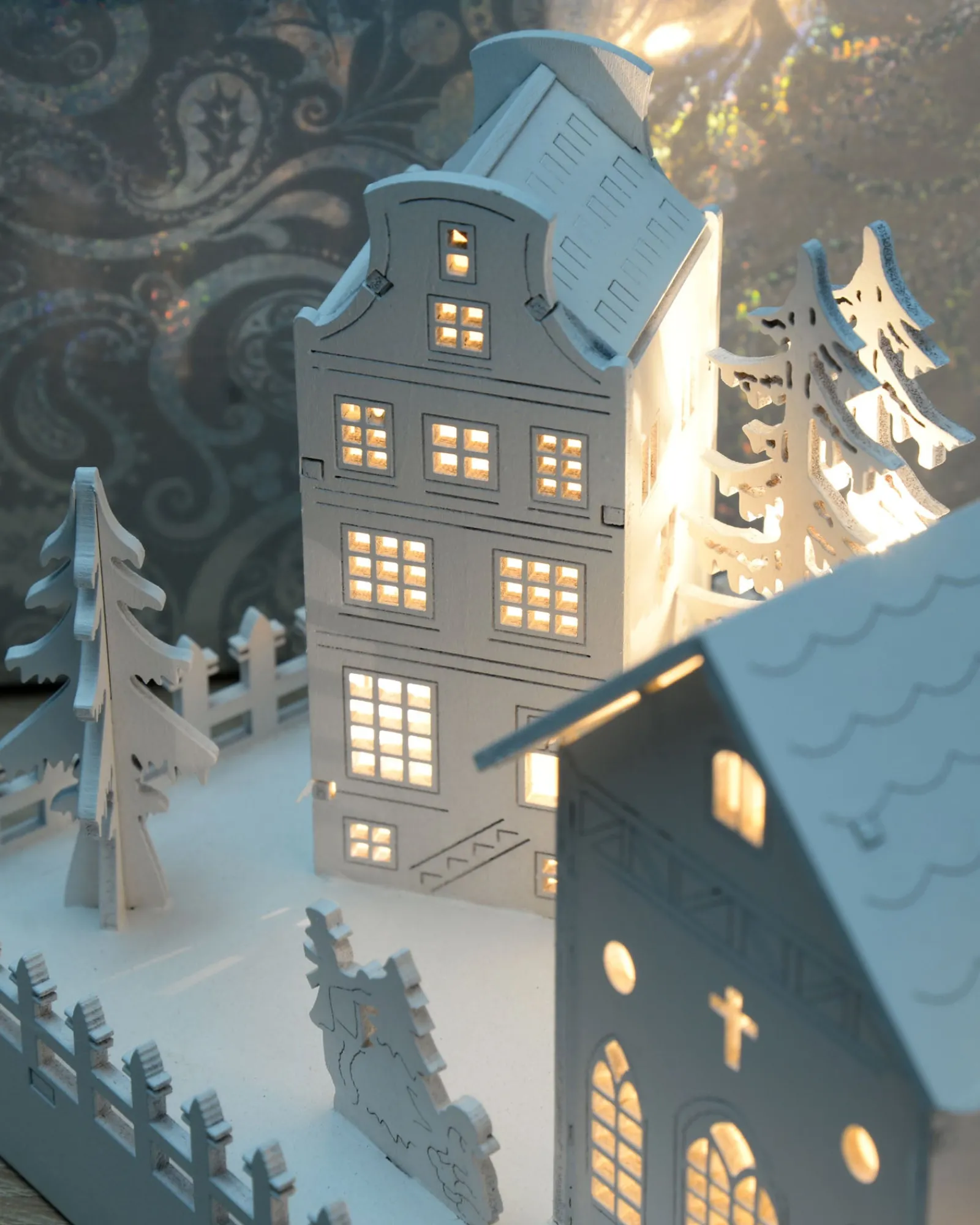 WeRChristmas Table Decorations^Pre-Lit Wooden Village Church Scene, 45 Cm