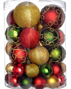 WeRChristmas Shatterproof Baubles^Red, Gold And Green Shatterproof Baubles, 50 Pack