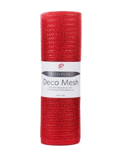 WeRChristmas Deco Mesh^Red Mesh With Red Foils, 9 M