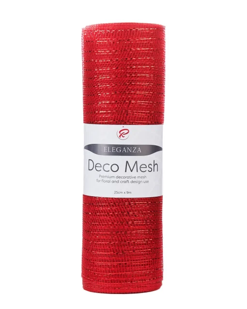 WeRChristmas Deco Mesh^Red Mesh With Red Foils, 9 M