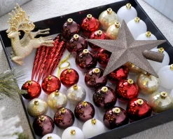 WeRChristmas Shatterproof Baubles^Red/Gold Shatterproof Baubles Set, 50 Pack