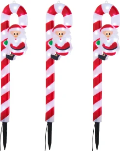 WeRChristmas Pathway Lights^Set Of 3 Candy Cane Pathway Stake Lights, 60 Cm