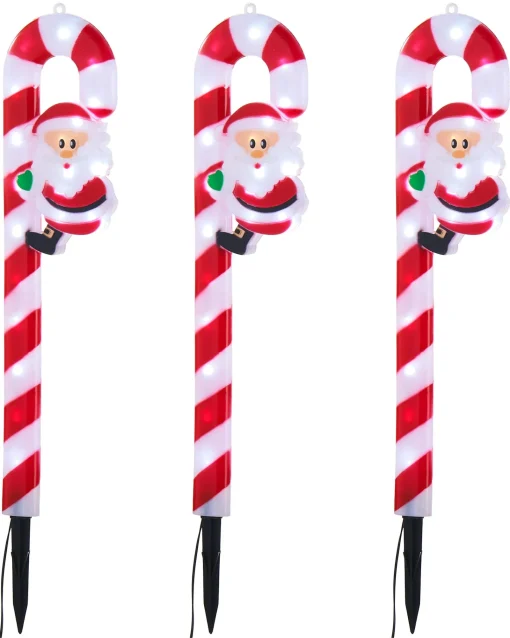 WeRChristmas Pathway Lights^Set Of 3 Candy Cane Pathway Stake Lights, 60 Cm