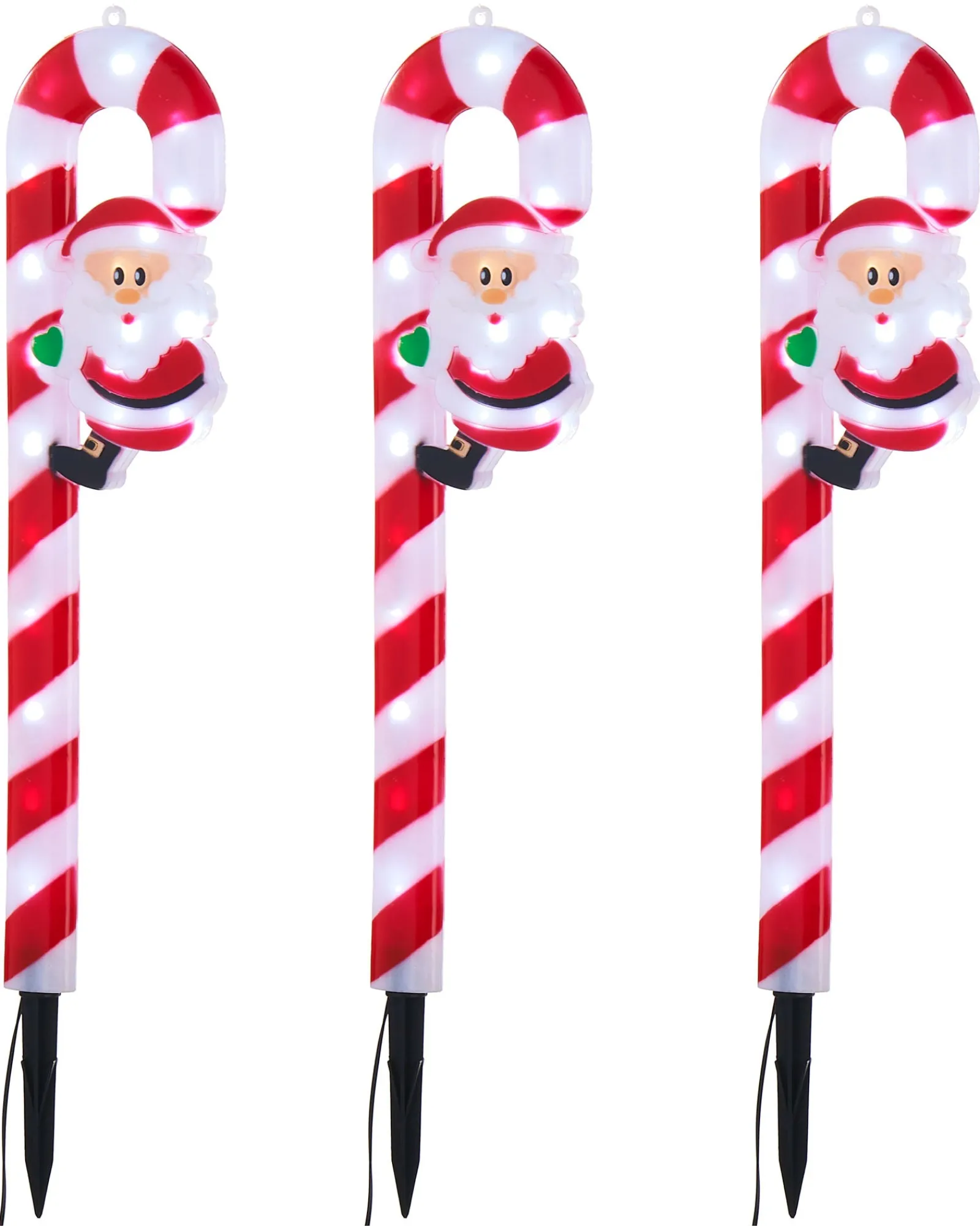 WeRChristmas Pathway Lights^Set Of 3 Candy Cane Pathway Stake Lights, 60 Cm