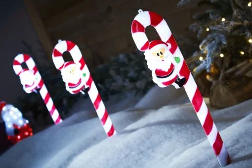 WeRChristmas Pathway Lights^Set Of 3 Candy Cane Pathway Stake Lights, 60 Cm