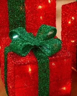 WeRChristmas Table Decorations^Set Of 3 Pre-Lit Gift Box Silhouettes, Red, 26 Cm