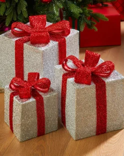 WeRChristmas Table Decorations^Set Of 3 Pre-Lit Gift Box Silhouettes, White