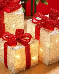 WeRChristmas Table Decorations^Set Of 3 Pre-Lit Gift Box Silhouettes, White