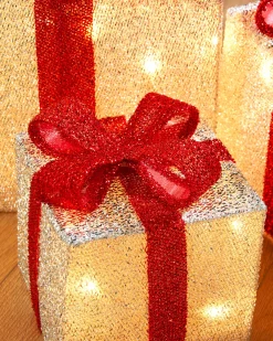 WeRChristmas Table Decorations^Set Of 3 Pre-Lit Gift Box Silhouettes, White