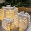 WeRChristmas Table Decorations^Set Of 3 Pre-Lit Paper String And Gauze Gift Boxes, 26 Cm