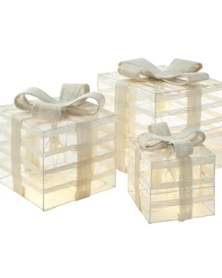 WeRChristmas Table Decorations^Set Of 3 Pre-Lit Paper String And Gauze Gift Boxes, 26 Cm