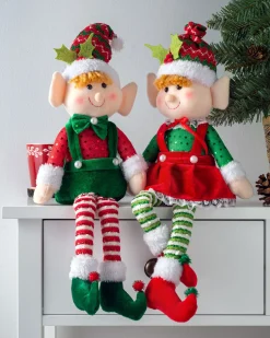 WeRChristmas Novelty|Figurines^Set Of 2 Sitting Elf Figurines, 46 Cm