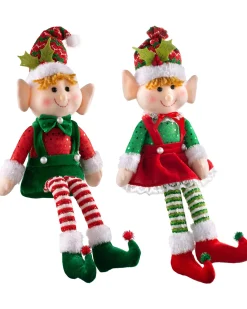 WeRChristmas Novelty|Figurines^Set Of 2 Sitting Elf Figurines, 46 Cm