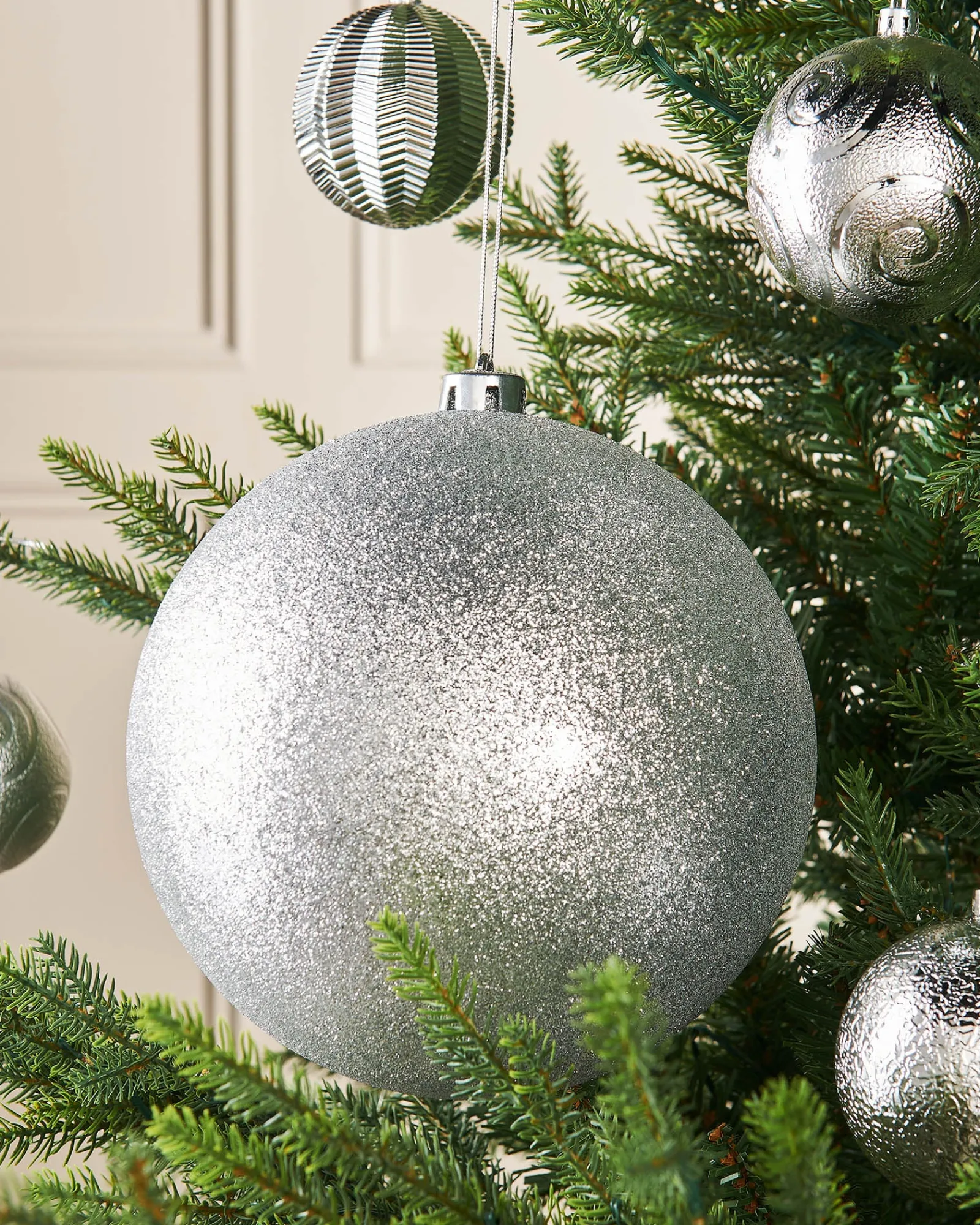 WeRChristmas Oversized Baubles|Shatterproof Baubles^Silver Large Glitter Shatterproof Bauble, 20 Cm