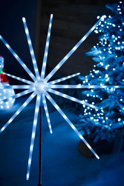 WeRChristmas Festive Star, Snowflake & Sign Lights|Pathway Lights^Starburst Pathway Stake Light, Ice White, 98 Cm