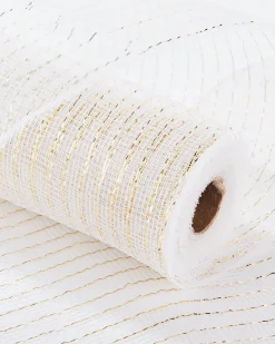 WeRChristmas Deco Mesh^White Mesh With Pale Gold Foil, 9 M