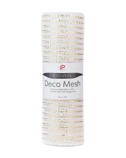 WeRChristmas Deco Mesh^White Mesh With Pale Gold Foil, 9 M