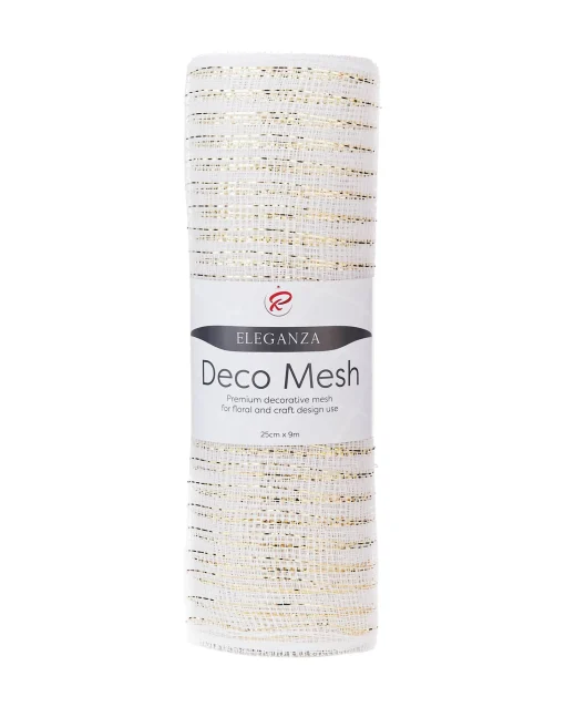 WeRChristmas Deco Mesh^White Mesh With Pale Gold Foil, 9 M