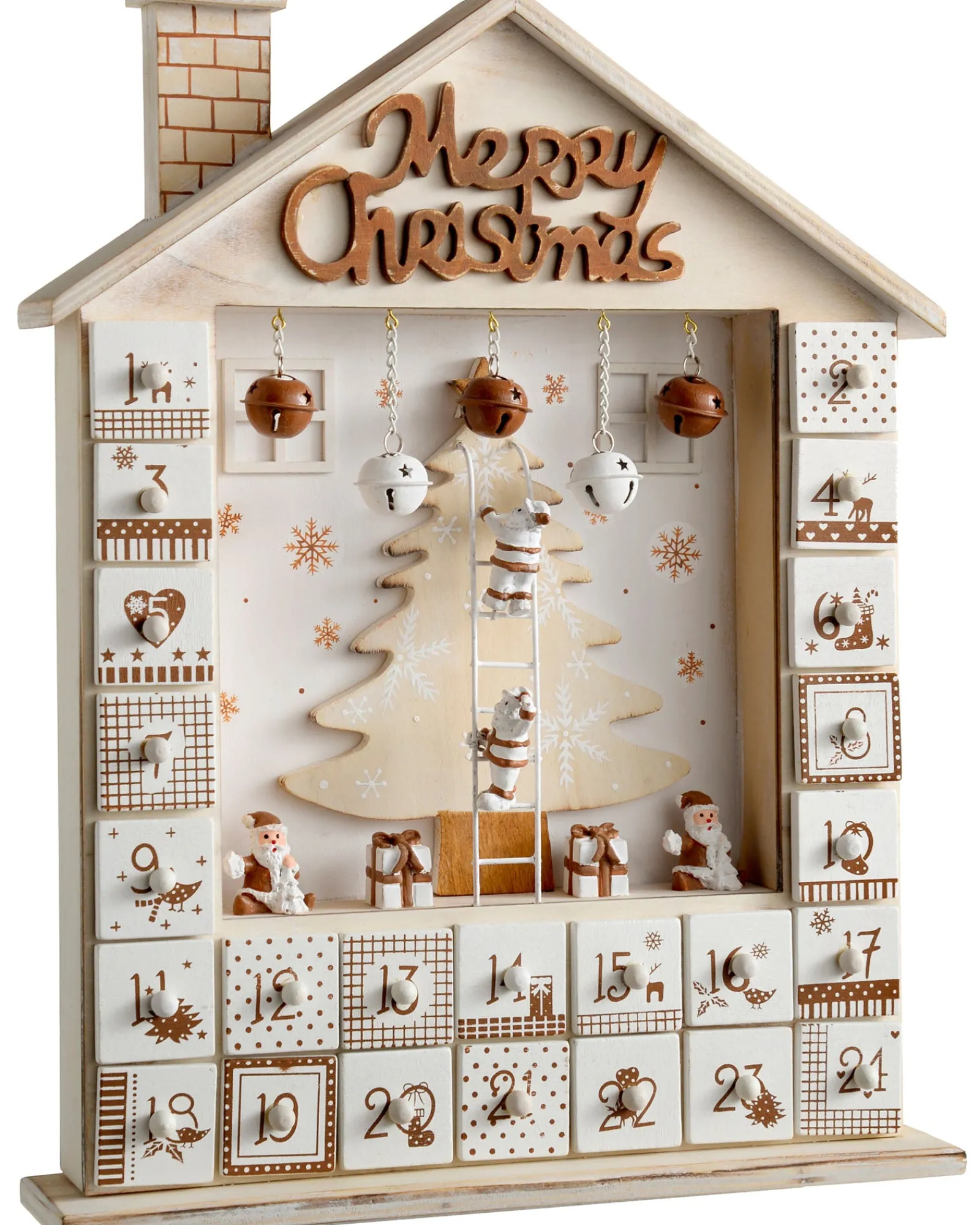 WeRChristmas Novelty|Table Decorations^Wooden House Advent Calendar Christmas Decoration, 37cm, Beige